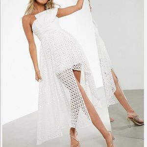 NWT One Shoulder Asymmetrical Midi/Maxi White Gown